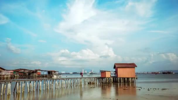 Timelapse Shot Beautyful Cloud Passed Building Wooden Walk Way Tan — Stock Video