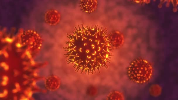 Visualización Fondo Científico Coronavirus Flotando Sobre Fondo Rojo Peligroso — Vídeo de stock