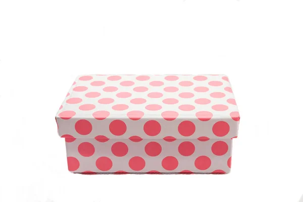 Τετράγωνο Κουτί Ροζ Πουά Που Απομονώνεται Λευκό Φόντο Ελάχιστος Σχεδιασμός — Φωτογραφία Αρχείου