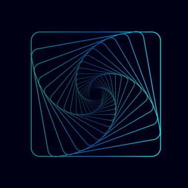 Dönen sembol. Optik yanılsama. Çarpık kare. Üç boyutlu kablo soyut tünel. Vektör illüstrasyonu.