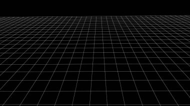 Perspektif vektör ızgarası. Siyah arkaplanda tel çerçeve.