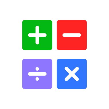 Hesap makinesi sembolleri kırmızı, yeşil, mavi ve mor renklerde. Vektör EPS 10