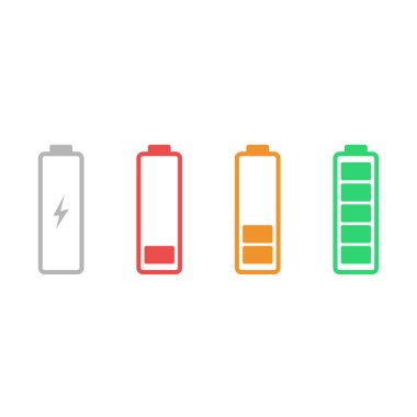 Düz renk pil durumu. Boş, enerji tasarrufu ya da tam akü seviyesi. Vektör EPS 10