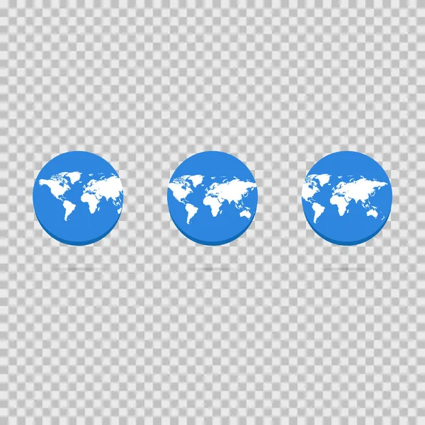 Mapa Azul Del Mundo Globo Con Sombra Vector Diferente Visión — Vector de stock