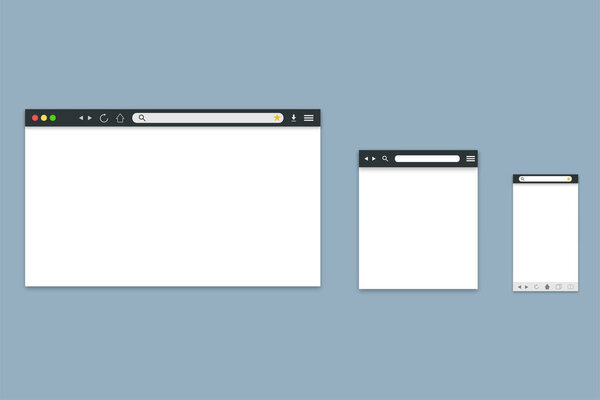 Web browser with blank page as template for desktop, tablet and smartphone. Vector EPS 10