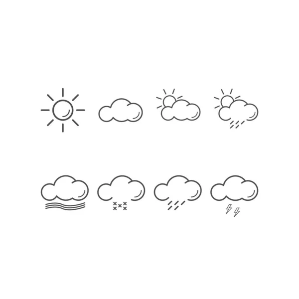 Набор Погодных Икон Облаков Солнца Линейно Векторная Eps — стоковый вектор