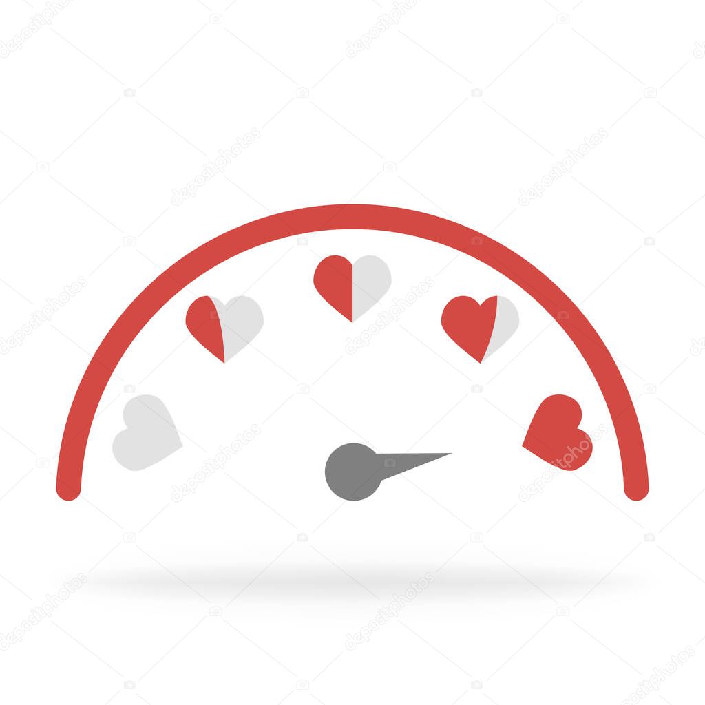 Love rating infographic. Romantic test. Measure of love. Diagram with hearts in red and shadow. Vector EPS 10 .