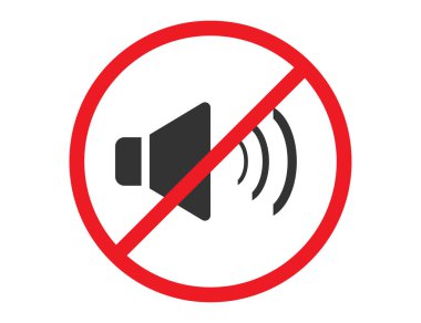 Ses veya müzik ikonu yok. İzole edilmiş dilsiz ve uyarı çizimi. Sessizliğinizi yasak ve kırmızı işaretle koruyun. Vektör EPS 10