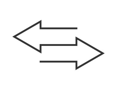 Ok sembollerini siyah beyaz olarak transfer et. Düz çizgili oklarla sembol değişimi. İzole edilmiş ana hatlar, ters ikonlar. Sol ve sağ ok iletişimi. Vektör EPS 10.