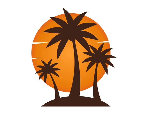 海滩日落与棕榈树和阳光 夏夜的度假岛图解 夕阳西下病媒Eps — 图库矢量图片