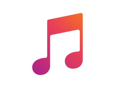 Renkli gradyan müzik nota simgesi. Müzik sembolünün tasviri. Düz dizaynlı klasik melodi işareti. Akortların silueti. Piyano ya da gitar için anahtar nota. Vektör EPS 10.