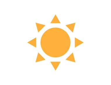 Düz dizaynlı güneş simgesi. Hava durumu çizimi. Yaz izole sembolü. Güneş ışığının basit tasarımı. Işınlı güneş ışığı işareti. Ilık sarı güneş. Vektör EPS 10.