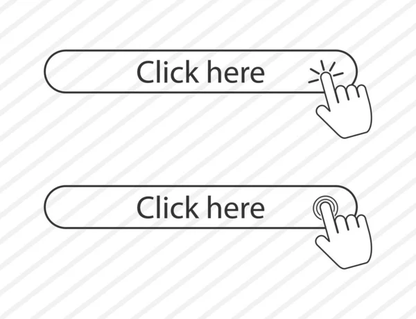 Κάντε κλικ εδώ σε γραμμικό στυλ και τα χέρια. Κάνοντας κλικ στο χέρι δρομέα πατώντας το κουμπί. Εικονίδιο ιστού σε απλό στυλ. Απομονωμένος δείκτης για το διαδίκτυο. Κάνοντας κλικ στο χέρι σε στρογγυλό κουτί. Διάνυσμα EPS 10. — Διανυσματικό Αρχείο