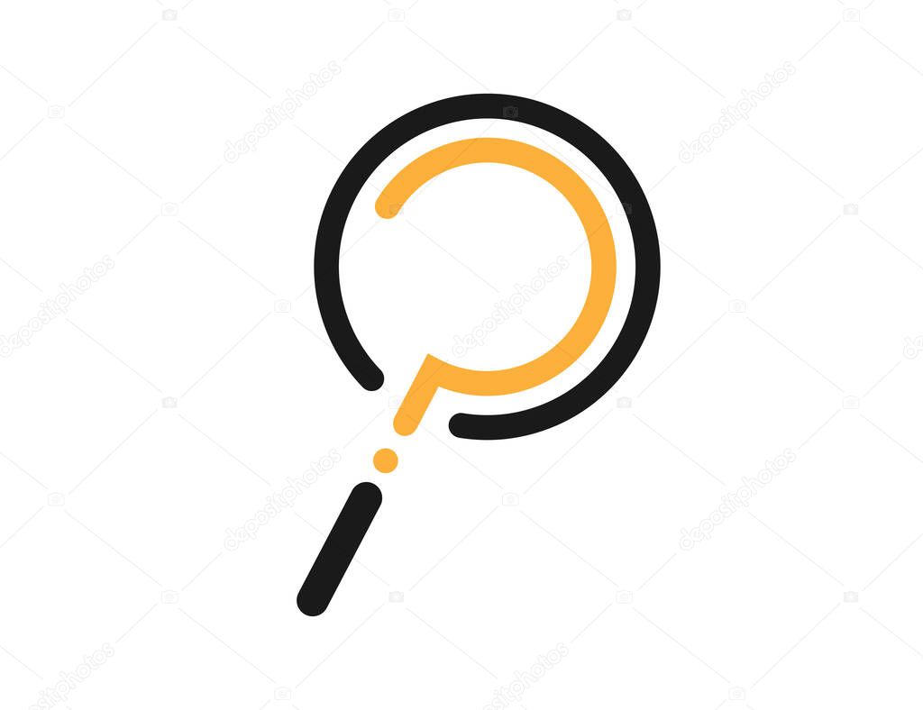 Loupe icon with question mark inside. Magnifying glass symbol. Isolated zoom icon to find or search. Help or ask logo. Instrument to research or look for something. Question mark in loupe. EPS 10.