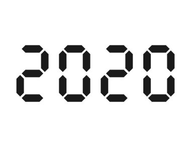 2020 metni retro saat tarzında. Mevcut yılın izole edilmiş simgesi. Siyah düz dizaynlı 2020 numara. Yılın tipografi konsepti. Vektör EPS 10.