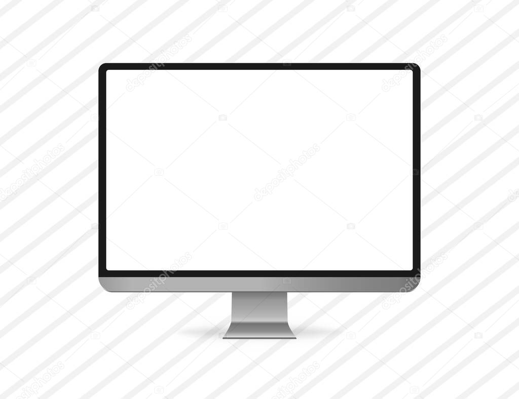 Ordenador de escritorio realista en diseño moderno. Monitor de dispositivo  de PC con fondo blanco. maqueta