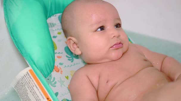 Beautiful Baby Boy Smiling Taking Bath Slow Motion — Stock Video