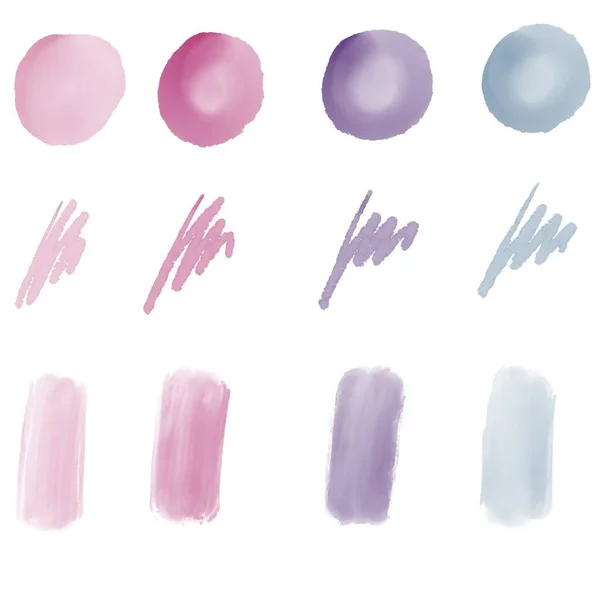 Violet Bleu Rose Coups Pinceau Grunge Peinture Aquarelle Cercles Aquarelle — Photo