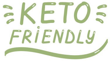 Keto dost canlısı, yazı kaligrafisi, beyaz arkaplanda renkli, izole edilmiş el yazısı yeşil metin. Diyet, sağlıklı yiyecekler, sağIık, ketojen, ketojen. Vektör, eps  
