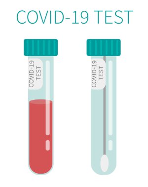 COVID-19 testi. Kan numuneli tüpler. Coronavirus hızlı testi kavramı. Laboratuvar araştırması ve teşhisi.
