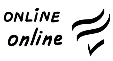 Çevrimiçi, el çizimi yazı illüstrasyonu. Beyaz arkaplanda vektör fırça eğilimi izole edildi