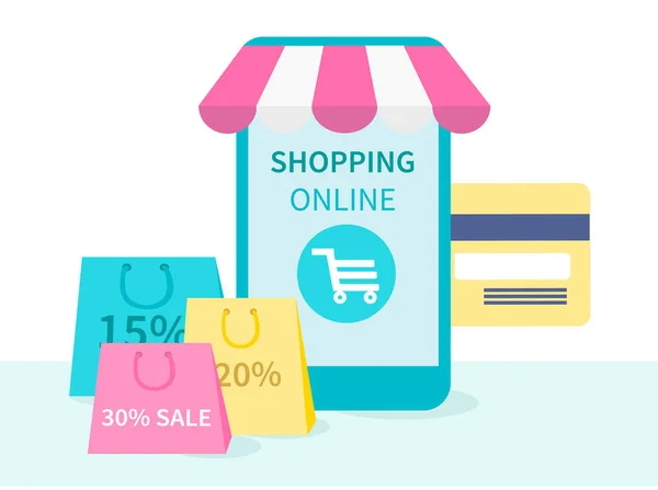 Shopping Ligne Dans Une Boutique Ligne Sur Smartphone Application Mobile — Image vectorielle