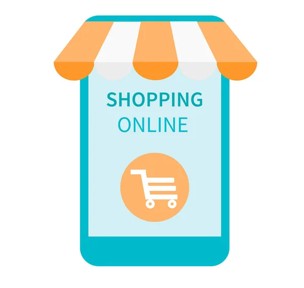 Online Shopping Einem Online Shop Mit Smartphone Und Mobiler Anwendung — Stockvektor