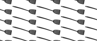 Yemek pişirmek için Spatula. Siyah vektör simgesi beyaz arkaplanda izole edildi. Mutfak ve yemek aletleri kavramı.