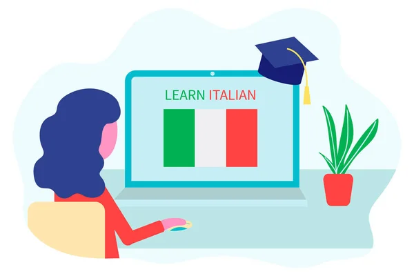 Aprendizaje Italiano Línea Concepto Educación Distancia Formación Lingüística Cursos Estudiante — Archivo Imágenes Vectoriales