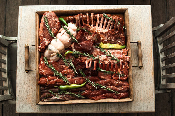 Meat assortment at a spacing in the restaurant.