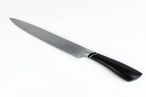 Couteau Acier Inoxydable Avec Poignée Noire Isolé Sur Fond Blanc — Photo