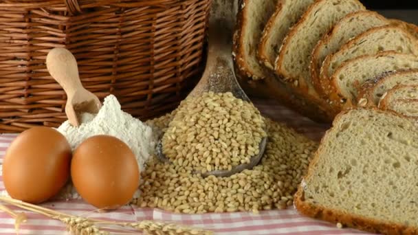 Brot Weizenei Und Mehl Konzept — Stockvideo