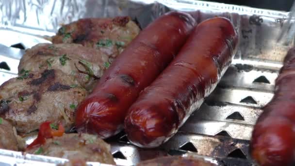 Barbecue Saucisses Boulettes Viande Full — Video