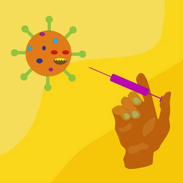 手握注射器对抗Covid Corona病毒 — 图库矢量图片