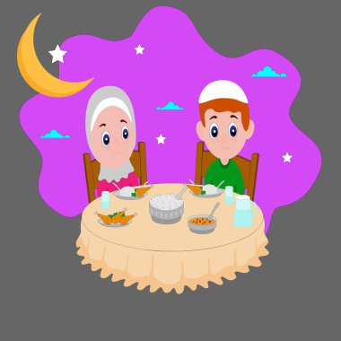 Müslüman ailesi için Ramazan Kareem 'in vektör illüstrasyonu