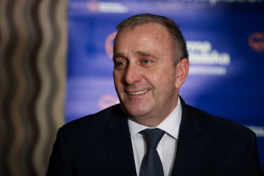 Czestochowa, Polonya - 4 Ocak 2020: Grzegorz Schetyna 'nın portresi, Polonyalı politikacı, Polonya Parlamentosu milletvekili, Czestochowa' da düzenlenen konferansta Platforma Obywatelska (Civic Platform) başkanı