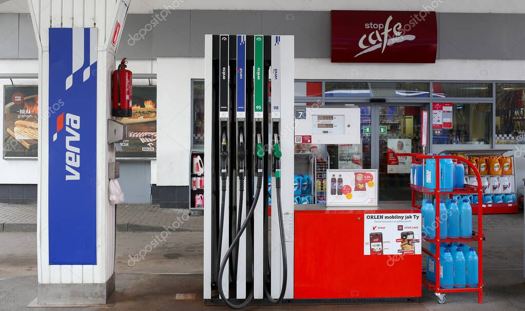 Czestochowa, Poland, Silesia -17 March 2020: ORLEN gas station, gas pump, VERVA fuel