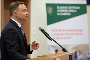 Zabrze, Polonya 07 Haziran 2017: Polonya Cumhurbaşkanı Andrzej Duda, İstilacı Kalp Saldırısının XXX yıldönümü münasebetiyle düzenlenen törene katıldı