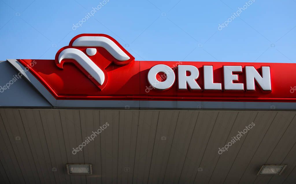 Czestochowa, Poland, Silesia -17 March 2020: ORLEN gas station, gas pump, VERVA fuel