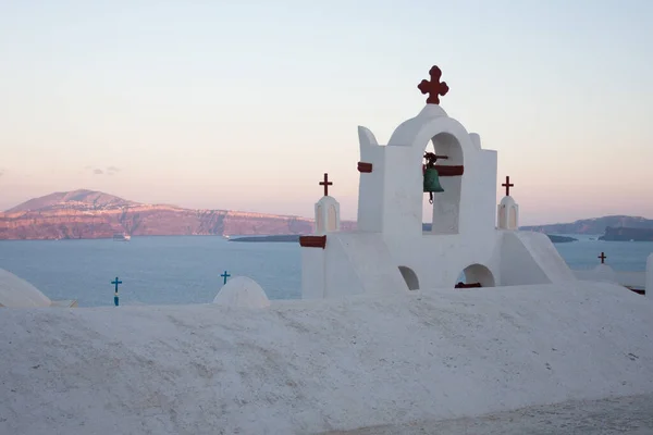 Ilha Santorini Grécia Mar Egão Casas Brancas Tradicionais Famosas Igrejas — Fotografia de Stock