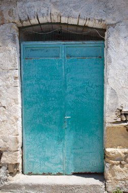 Yunan adalarının eski geleneksel ahşap kapıları, Santorini, Yunanistan