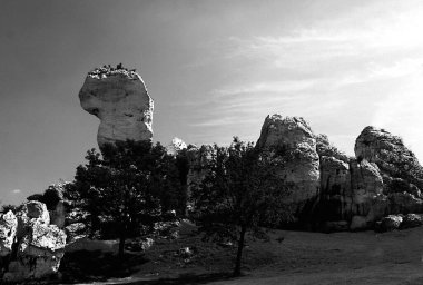 Polonya 'nın Ogrodzieniec kentindeki şatonun kalıntıları. Krakow-Czestochowa Upland, Polonya Jurassic Highland veya Polonya Jura. Jura Sistemi 'nin bir parçası