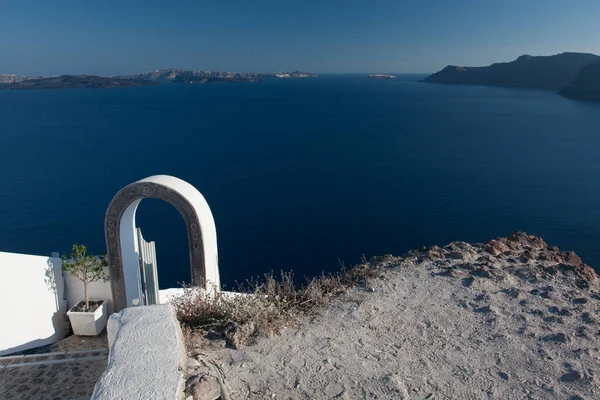 Ilha Santorini Grécia Mar Egão Casas Brancas Tradicionais Famosas Igrejas — Fotografia de Stock