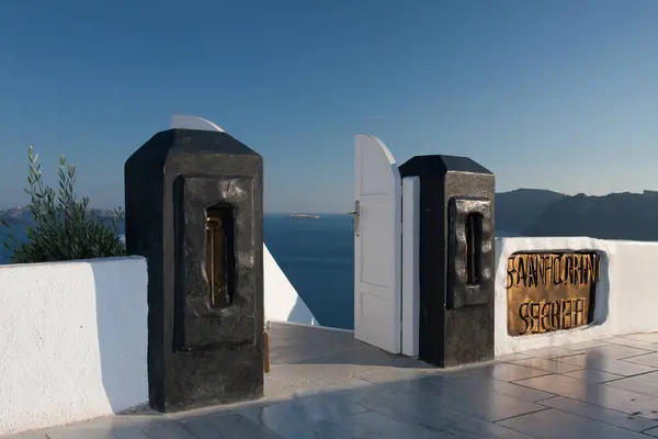 Santorini Sziget Görögország Aegan Tenger Hagyományos Híres Fehér Házak Templomok — Stock Fotó