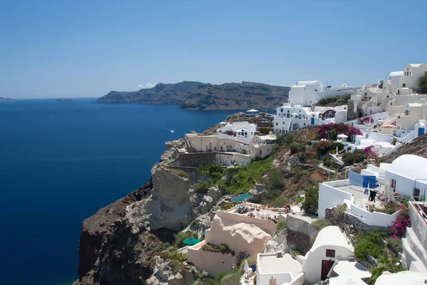 Ilha Santorini Grécia Mar Egão Casas Brancas Tradicionais Famosas Igrejas — Fotografia de Stock