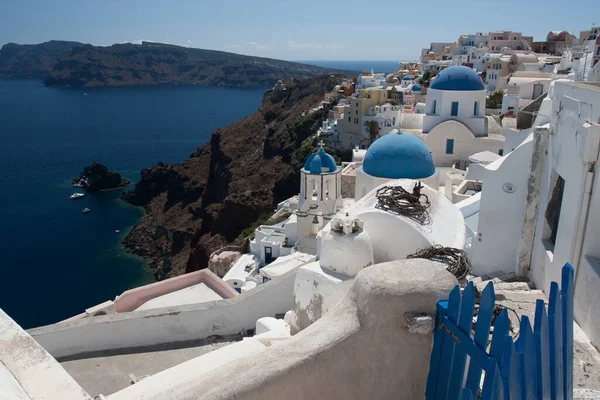Ilha Santorini Grécia Mar Egão Casas Brancas Tradicionais Famosas Igrejas — Fotografia de Stock