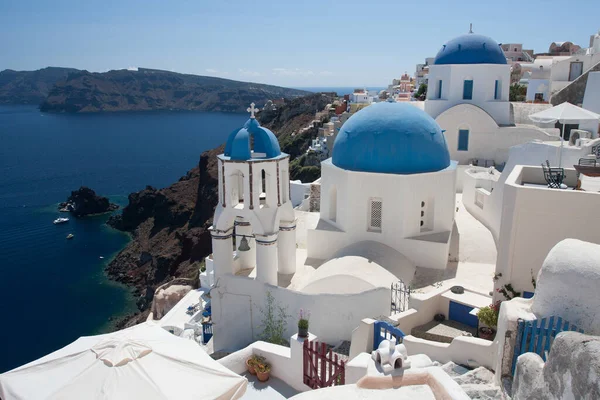 Ilha Santorini Grécia Mar Egão Casas Brancas Tradicionais Famosas Igrejas — Fotografia de Stock