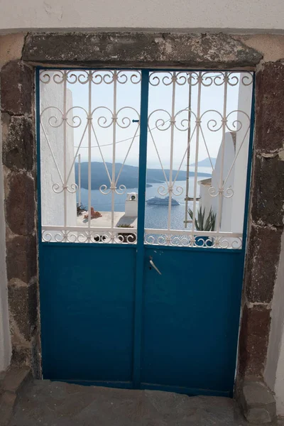 Velho Vintage Tradicionais Portas Madeira Das Ilhas Gregas Santorini Grécia — Fotografia de Stock