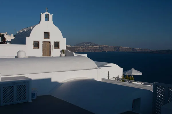 Ilha Santorini Grécia Mar Egão Casas Brancas Tradicionais Famosas Igrejas — Fotografia de Stock