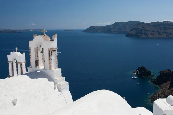 Ilha Santorini Grécia Mar Egão Casas Brancas Tradicionais Famosas Igrejas — Fotografia de Stock